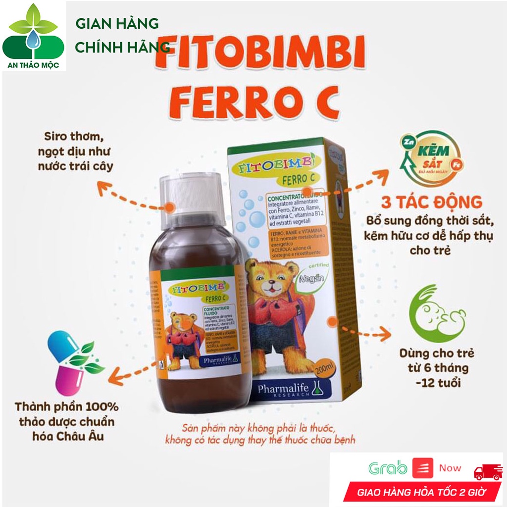 Siro FITOBIMBI Ferro C Bổ Sung Sắt Kẽm Hữu Cơ Giúp Bé Tăng Đề Kháng Ăn Ngon Tiêu Hóa Tốt Hấp Thu Tốt