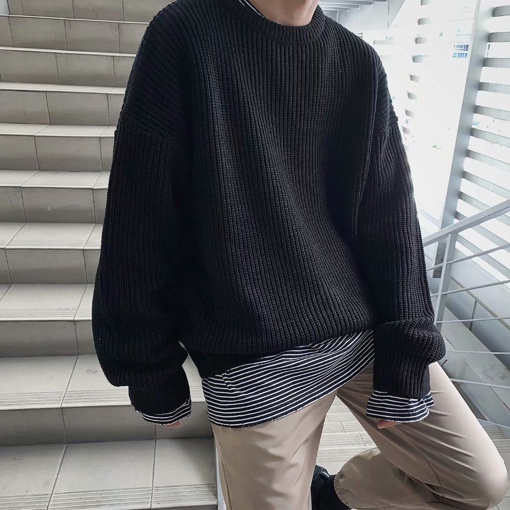 Áo Sweater Cổ Tròn Dáng Rộng Thời Trang Mùa Thu Đông Theo Phong Cách Hàn Quốc Dành Cho Nam