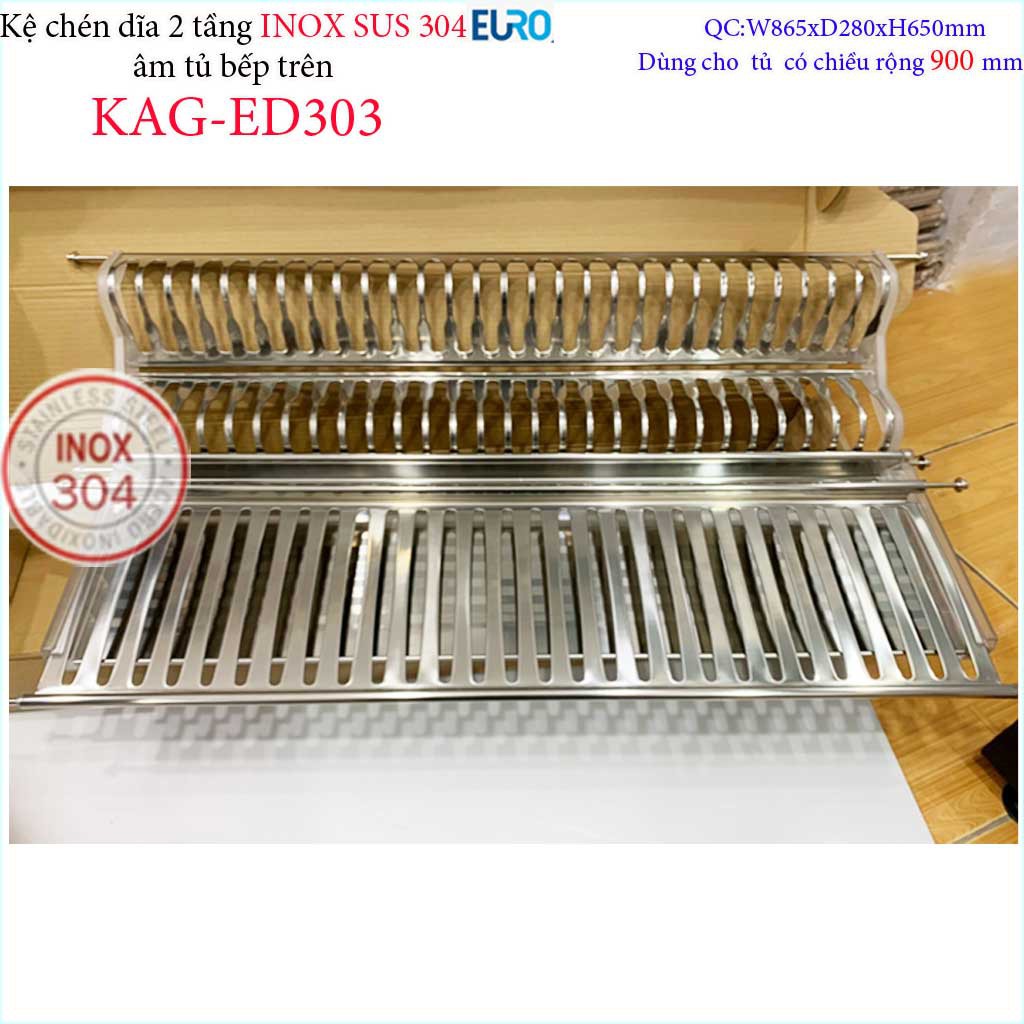 Kệ  đựng chén dĩa âm tủ  Inox 304 KAG-ED303-90cm, Kệ chén bát 2 tầng chữ V EURO, kệ âm tủ trên