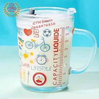 CỐC THỦY TINH PHA SỮA CÓ CHIA VẠCH-TẶNG KÈM ỐNG HÚT -BK