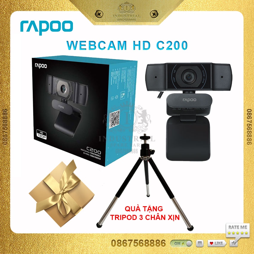 Webcam Rapoo C200 HD 720p học online, gọi điện video, webcam họp trực tuyến, Live Stream Hàng chính hãng, cắm là chạy