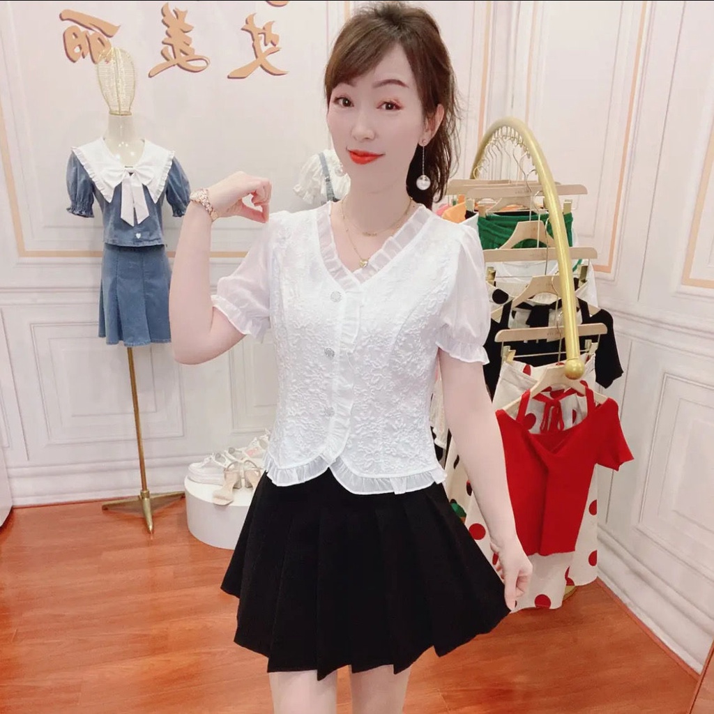 Áo Sơ Mi Chiffon Tay Phồng Ngắn Thời Trang Dành Cho Nữ