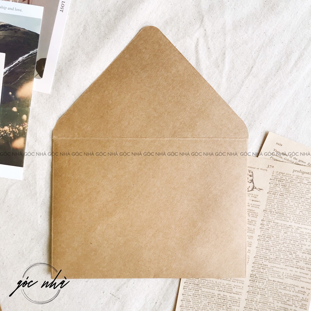 Phong bì thư giấy nâu kraft xi măng nắp cài tam giác đựng thiệp phong cách vintage cổ điển Góc Nhà gocnha