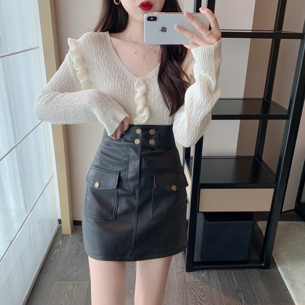 Chân váy da dáng chữ A thiết kế đơn giản hợp thời trang nữ tính 🔥By steven.factory | BigBuy360 - bigbuy360.vn