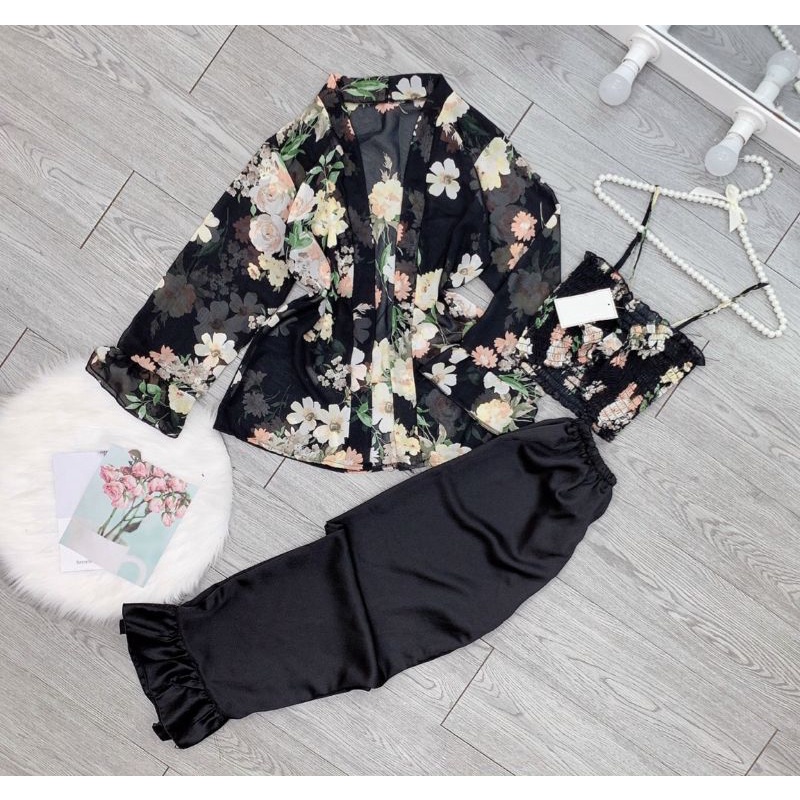 Set đồ ngủ 3 món santin lụa siêu đẹp