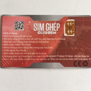 Sim Ghép ClubGsm 4G/LTE cho iphone 4/4s/5/5c/5s/5se/6/6s/7/8/X - tặng 1 que chọt sim