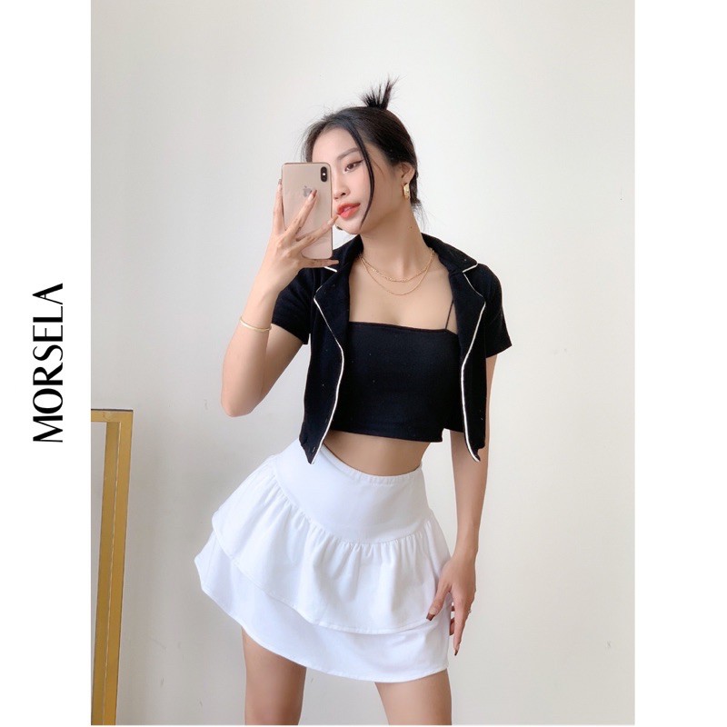 Áo croptop nữ cổ trụ viền siêu xinh - Áo crop top kiểu nhiều màu - Morsela
