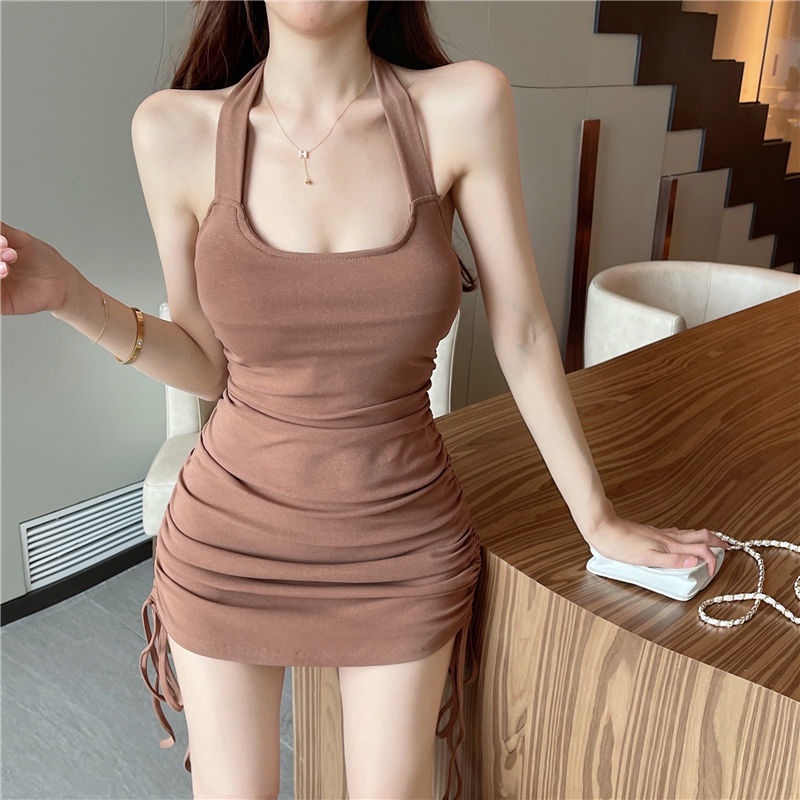 COZOK Đầm Dây Rút Không Tay Thiết Kế Mỏng Quyến Rũ Thời Trang