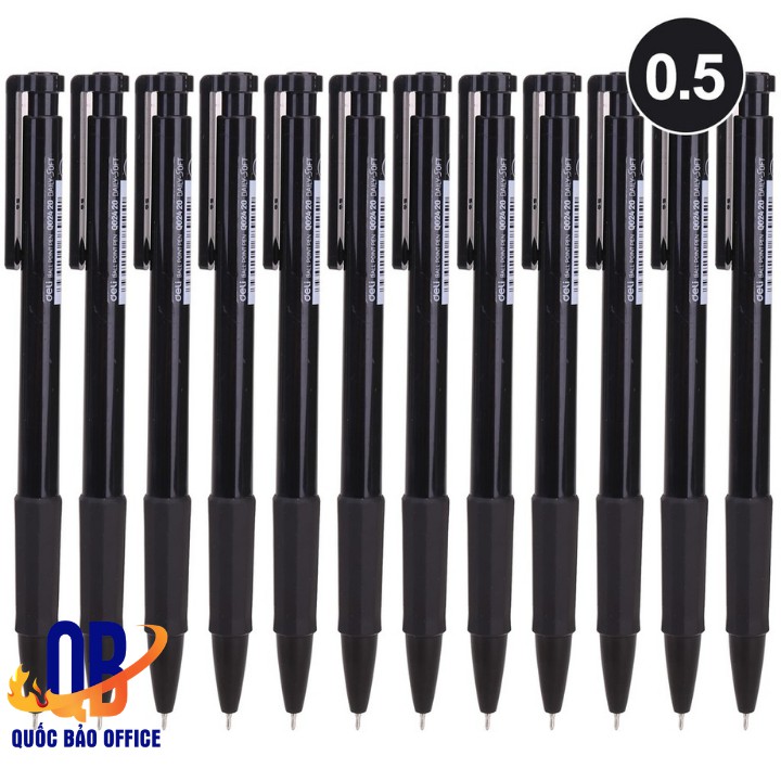 Bút bi dầu Deli - 0.5mm đầu bấm - đệm tay TPR êm ái - mực Xanh/ Đen - 12 chiếc/hộp - EQ02430 / EQ02420