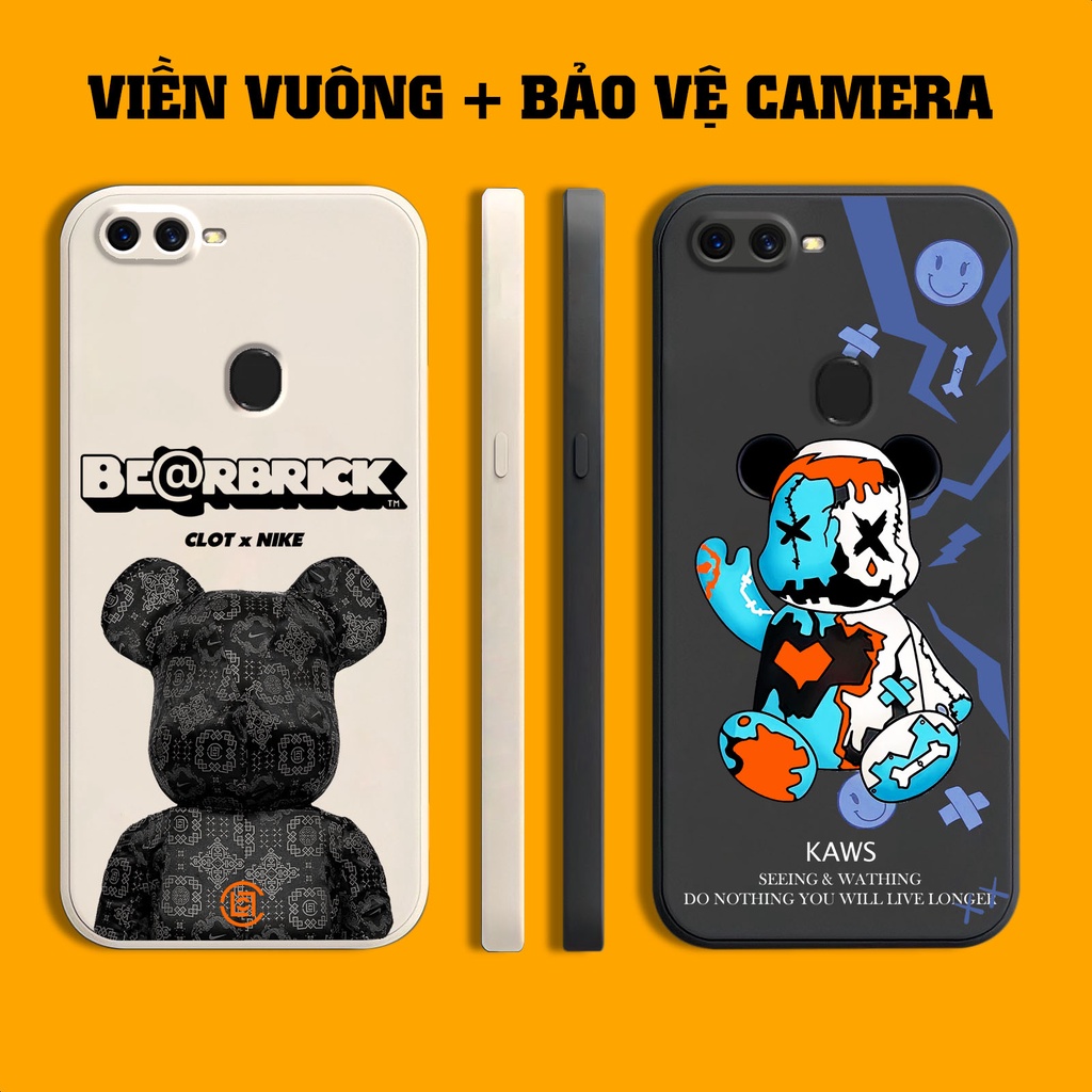 Ốp lưng Oppo F9 / F9 Pro / A7x / Realme U1 gấu KAWS và Bearbrick cạnh viền vuông có bảo vệ camera
