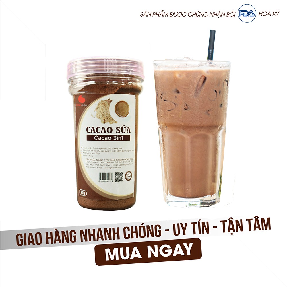 Combo 2 hũ (90g/hũ) Bột cacao sữa hòa tan 3in1 từ nhà sản xuất Light Coffee