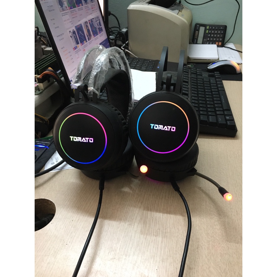 Tai Nghe cũ Gaming TOMATO | kèm Mic, Bass căng _ Dùng cho Máy Tính Chơi Game Chuyên Dụng Có Đèn Led Nhiều Màu