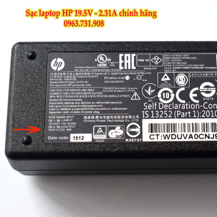 Sạc laptop hp 19.5V 2.31A chân xanh chính hãng