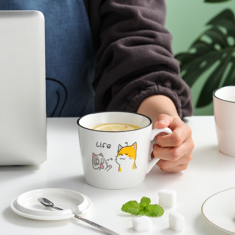 Cốc cafe, pha trà bằng sứ hình mèo siêu đáng yêu có 4 hoa tiết mèo xinh xắn