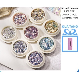Hũ kim tuyến, nhũ vảy cá 9D set 8 hũ