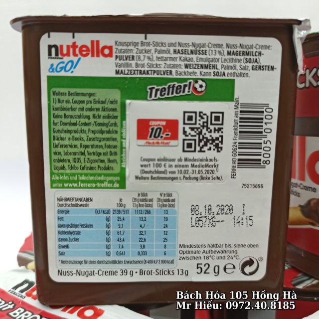 [T6/2021] Bánh chấm socola Nutella 52g