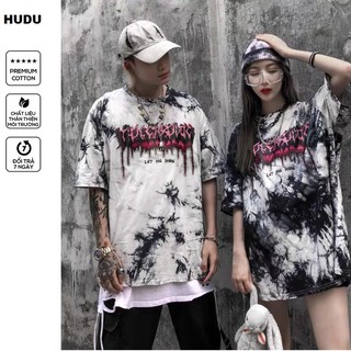 Áo thun form rộng tay lỡ nam nữ , áo phông unisex in loang đen trắng let me know