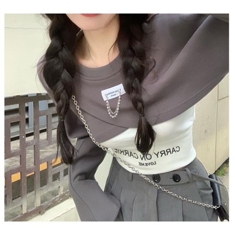 COZOK Bộ Áo Sweater 2 Món Dáng Ngắn Thiết Kế Lệch Tà Thời Trang Cho Nữ