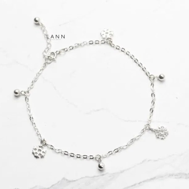 Lắc chân hoa tuyết hạt tròn cách S925 LANN