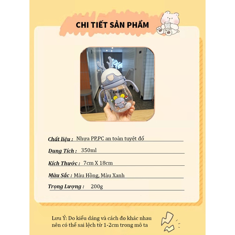 Bình Nước, Bình Tập Uống Nước Cho Bé Hình Con Hưu Bình Nước Cho Bé Có Ống Hút Và Dây Đeo Đi Học BN05