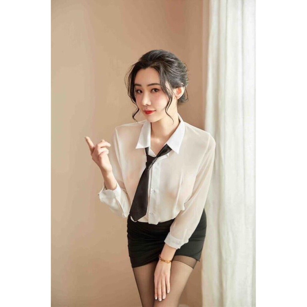 Đồ ngủ sexy cosplay nữ thư ký cao cấp kèm cà vạt + quần chip G string 509