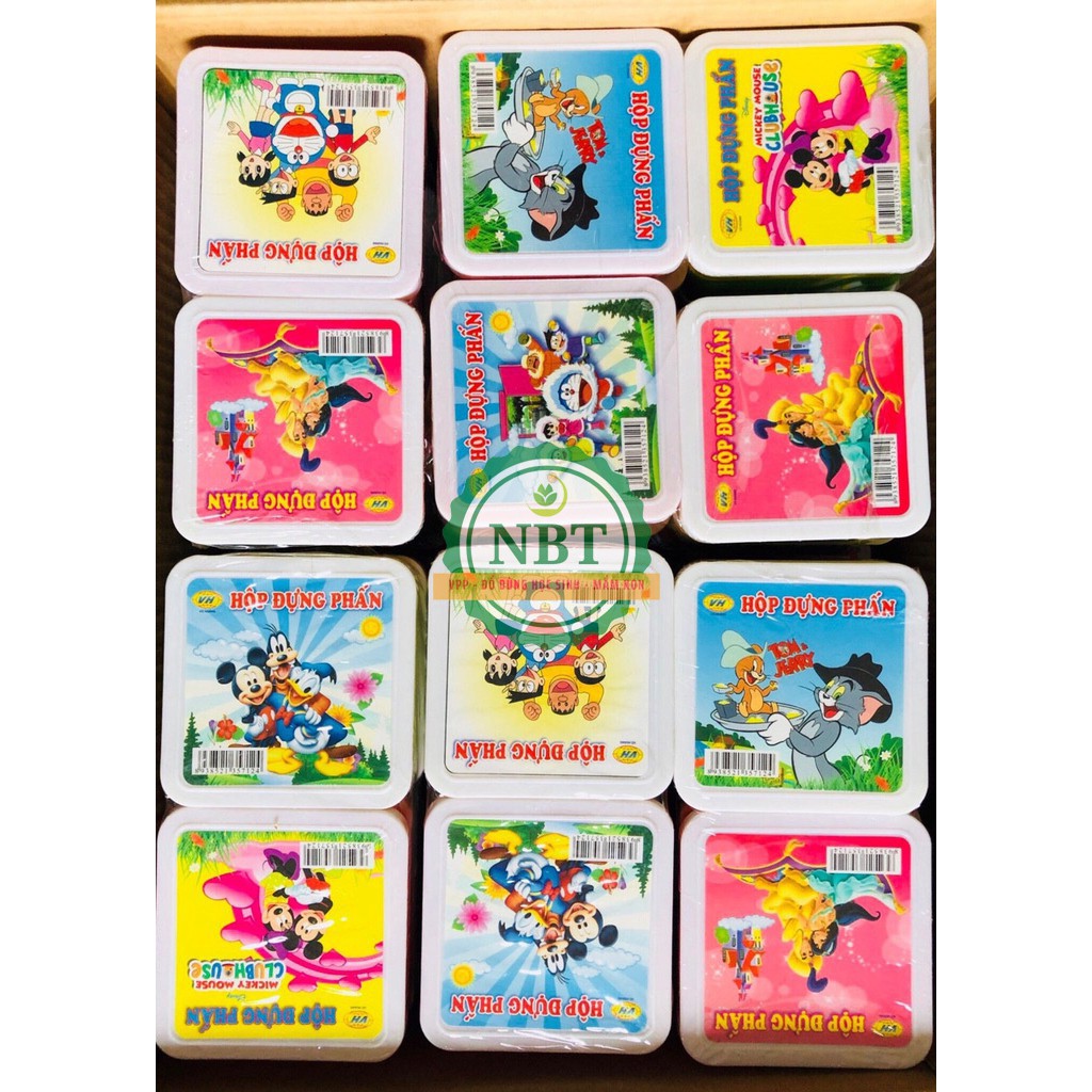 Hộp đựng phấn học sinh hình gấu và hình vuông to - tặng kèm 2 viên phấn + lau bảng  - màu sắc đa dạng