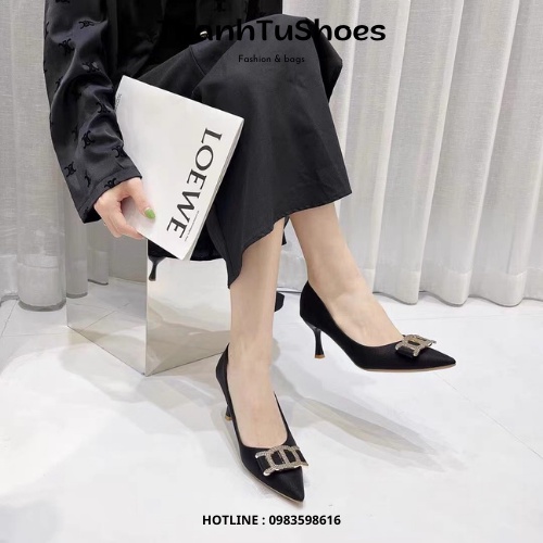 Giày Cao Gót Nữ Mũi Nhọn Gót 8cm Gắn Khuy Đá Hàng QCCC