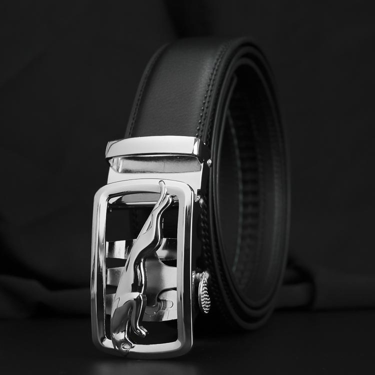 Thắt Lưng Dây Nịt Nam Da Bò 2 Lớp Khóa Tự Động Cao Cấp - Khóa Đồng Hình Báo vồ trạm 3D