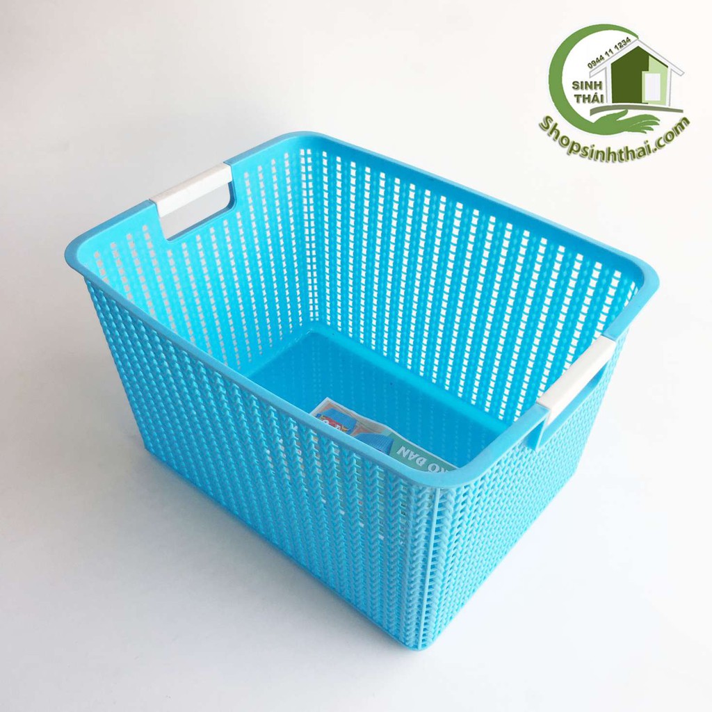 Rổ nhựa vuông đan Việt Nhật - rổ giả mây lớn  36 x 22 x 21cm - màu ngẫu nhiên