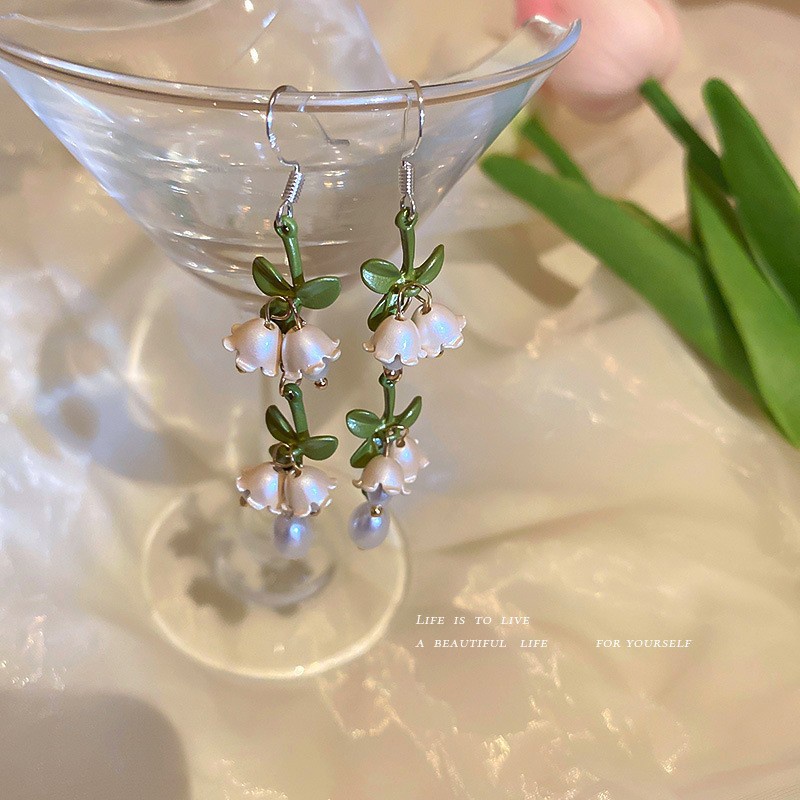 Khuyên Tai Bạc Họa Tiết Hoa Lá Đính Ngọc Trai Dễ Thương Thời Trang Cho Nữ