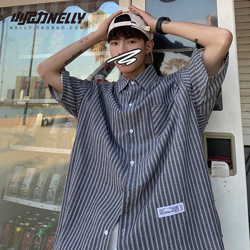 Áo sơ mi nam tay ngắn Áo sơ mi Denim nam Oversize mặc thời trang hàn quốc