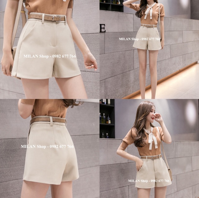 Quần short có túi kèm đai 2 kiểu style.