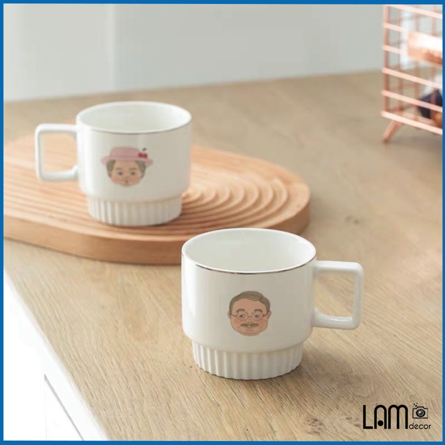 SẴN Cốc đôi sứ uống nước, trà, ca cao, cà phê, dùng làm quà tặng lễ tình nhân 14/2 phong cách Hàn Quốc