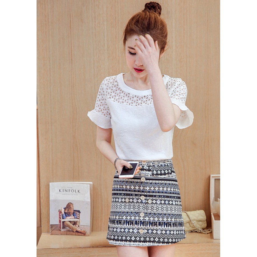Rẻ Đẹp - Chất Set bộ váy nữ đẹp kiểu Set bộ áo váy thổ cẩm sọc áo dập họa tiết S1156265