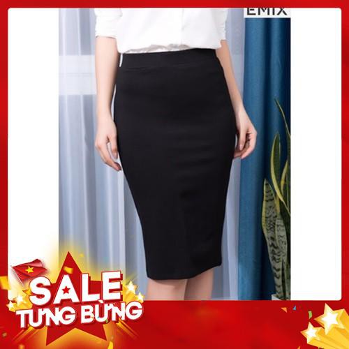 Chân váy bút chì công sở lưng thun xẻ tà sau chất Umi co dãn XẺ TÀ SAU -Hàng nhập khẩu