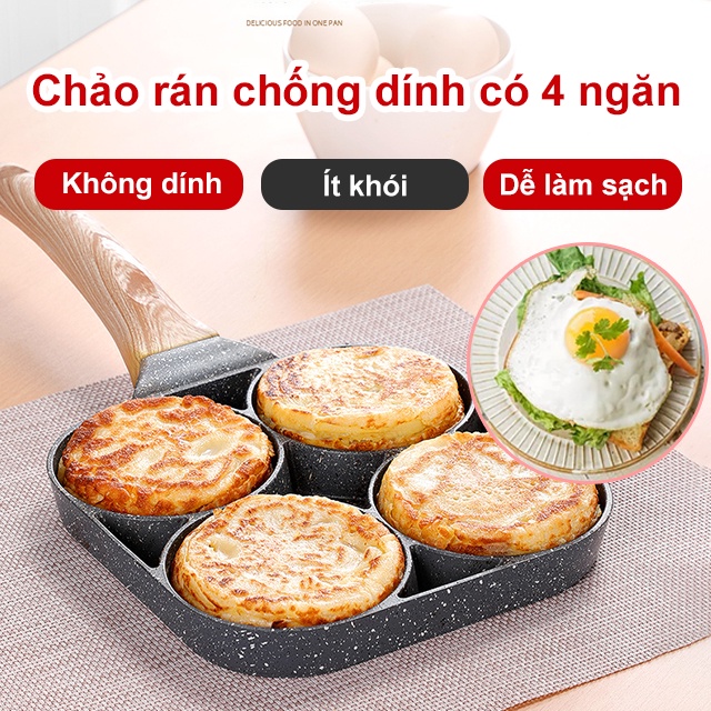 Chảo Đá Chia Ô 4 Ngăn Chiên Dán Đa Năng Chống Dính Tốt, Nấu Được Tất Cả Các Loại Bếp