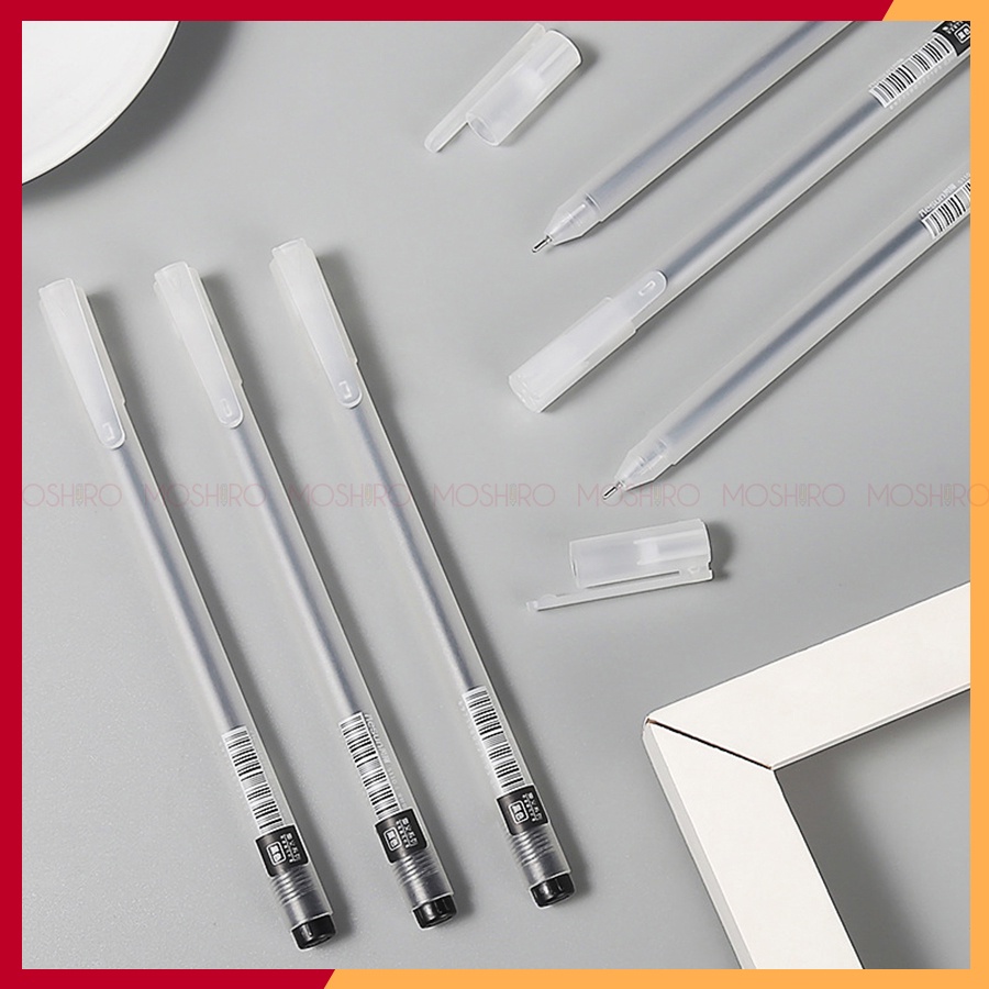 Combo 6 Bút bi nước mực gel Moshiro ngòi 0.5Mm mực đều nét chữ đẹp đủ màu đen xanh đỏ viết khô nhanh