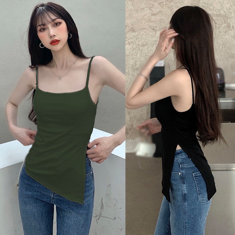 Áo hai dây xẻ tà hai bên màu trơn thời trang cho nữ