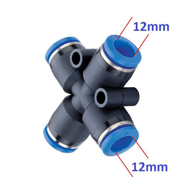 Đầu cút nối nhanh chữ Thập (chia 4) cho ống 4mm, 6mm, 8mm, 10mm, 12mm chia đường khí, đường nước thành 4 ngả tiện dụng