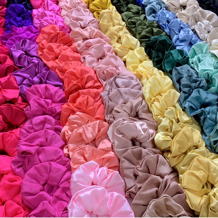 [MUA KÈM DEAL SỐC] Dây Buộc Tóc Lụa Scrunchies Trơn, Cột Tóc Không Đau Đầu, Vải Mềm Mịn, Sang Trọng Hàng Taobao Loại 1