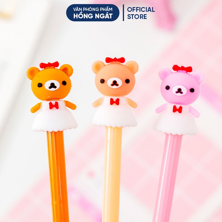 Bút bi cute gấu mặc váy, bút bi nước mực gel đen ngòi 0.5mm nhiều màu dễ thương đồ dùng học tập văn phòng phẩm B26