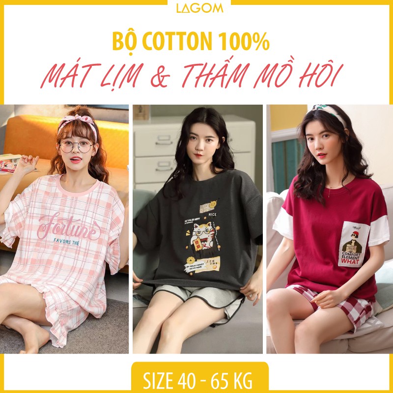 [CAO CẤP] Đồ Bộ Mặc Nhà Nữ Cotton Hoạ Tiết Dễ Thương