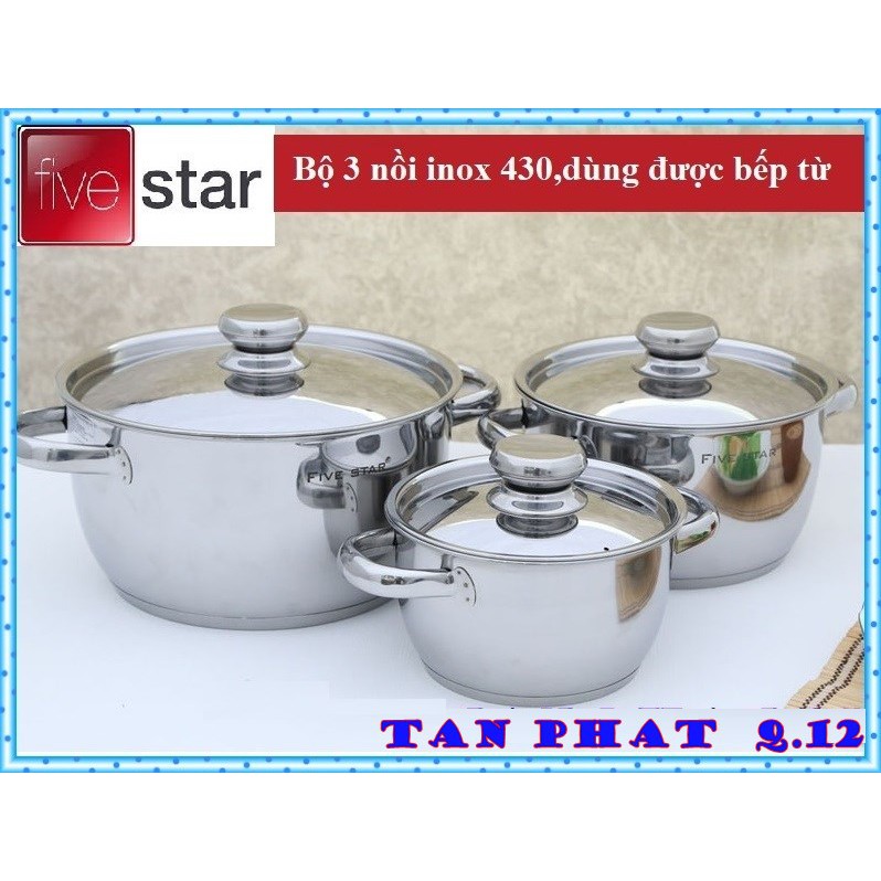 Bộ 3 Nồi Inox 3 đáy Fivestar 16 20 24cm inox 430 BẢO HÀNH 5 NĂM