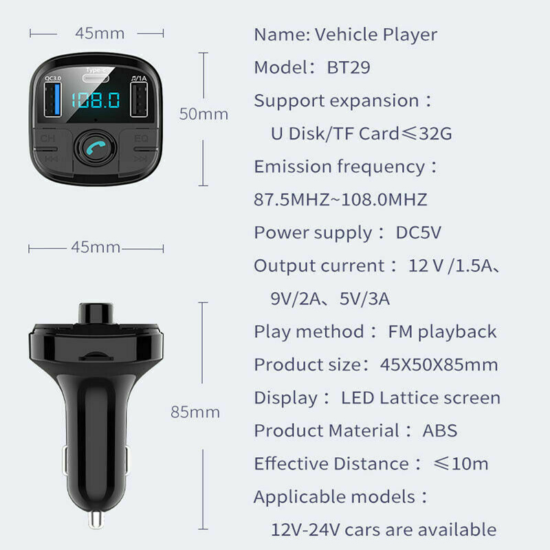 Củ Sạc Trên Ô Tô Không Dây Tích Hợp Fm Transmitter Mp3 Radio Cổng Sạc Usb