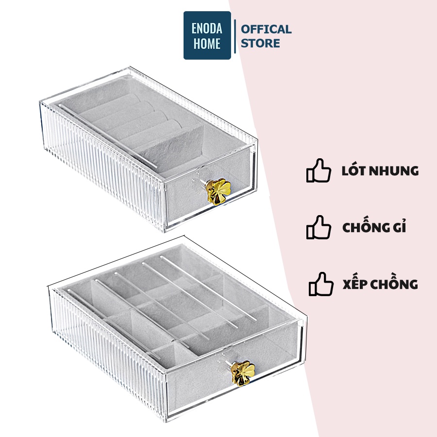Hộp Đựng Trang Sức Enoda Home Lót Nhung Chống Oxy Hóa Mika Trong Suốt Cao Cấp R004