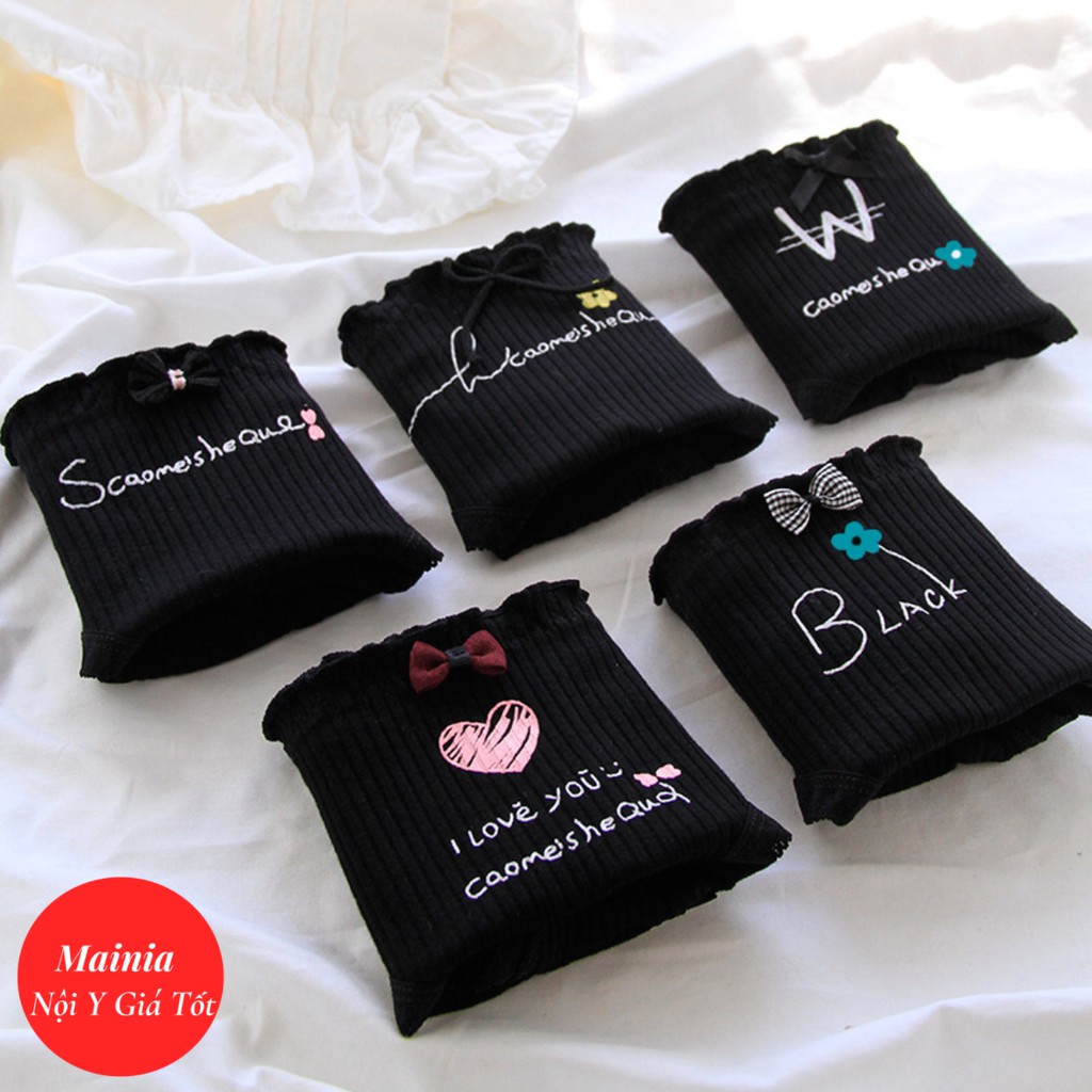 [Có M, Bigsize] Quần Lót Cotton Nữ Màu Đen Hoạ Tiết Trái Tim Dễ Thương Chíp Nữ Màu Đen Siêu Cute Mainia Shop