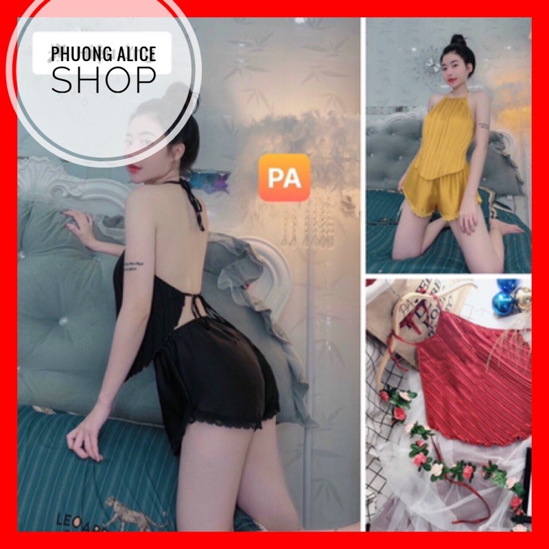 ❤️RẺ VÔ ĐỊCH❤️Đồ Ngủ Sexy yếm dập ly chất liệu mềm mịn mát kèm quần ren gợi cảm