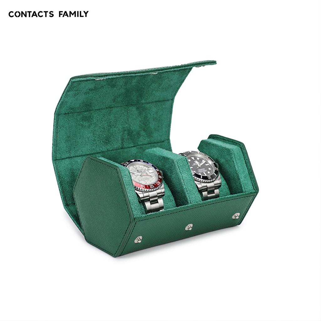 CONTACTS FAMILY Hộp Da Cuộn 2 Ngăn Đựng Đồng Hồ Tiện Lợi Du Lịch Ốp