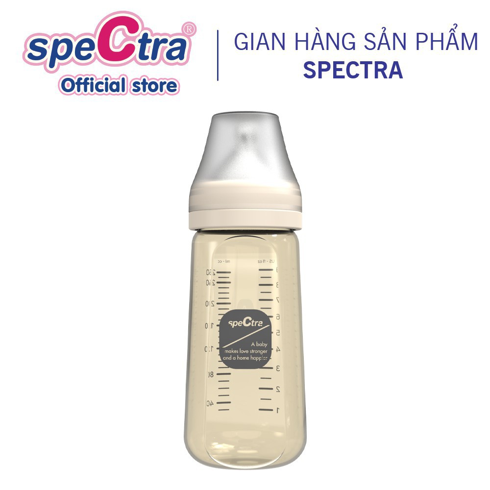 Bình sữa PPSU cổ rộng Spectra 260ml kèm núm ti size M/L/XL (Xanh đậm/ Vàng)