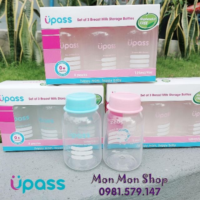 [Nguyên hộp] 3 bình trữ sữa mẹ Upass Thái Lan 125ml BPA free